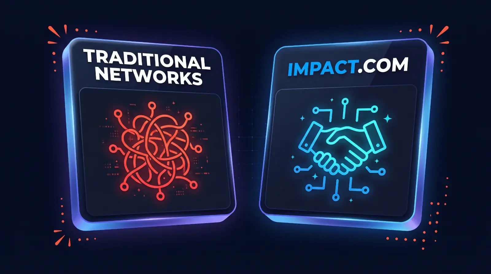 Diagram comparing traditional affiliate networks to impact.com