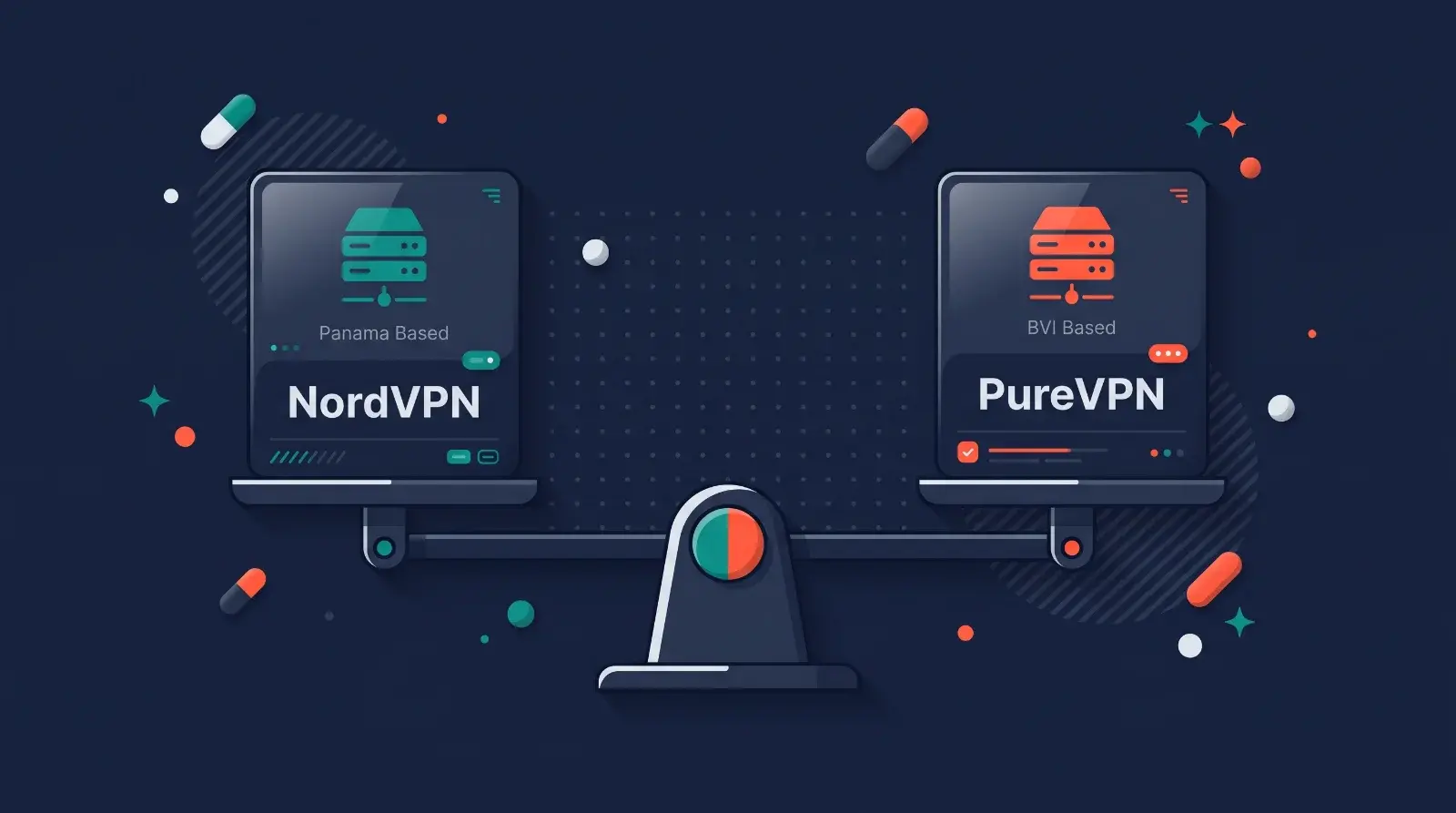 Diagram comparing the base jurisdictions and server structures of NordVPN and PureVPN
