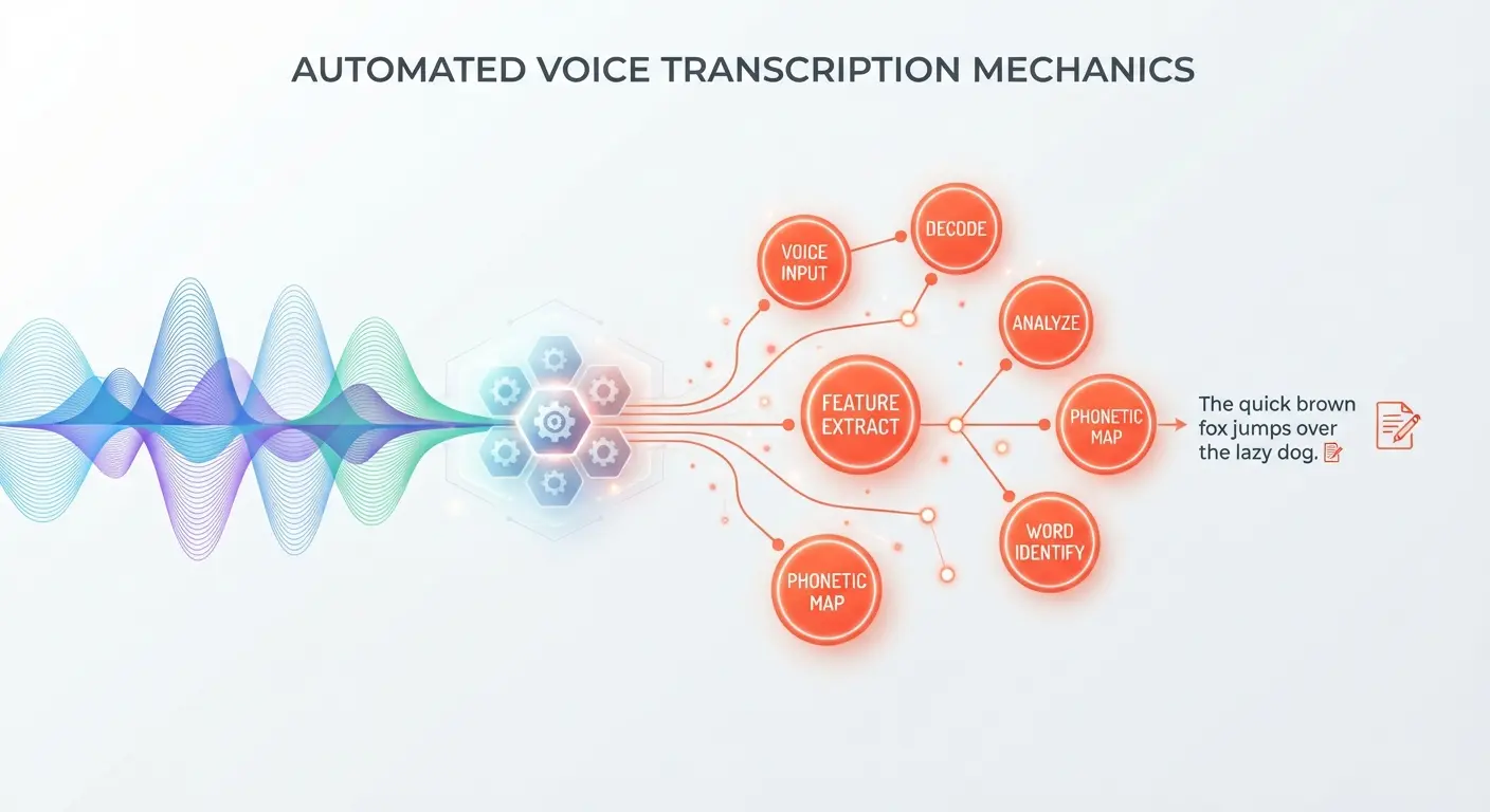 Abstract representation of audio soundwaves converting into text nodes